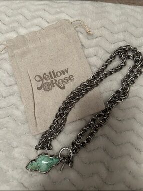 Kendra Scott Yellow Rose Silver Double Rope Necklace with Green Stone Pendant